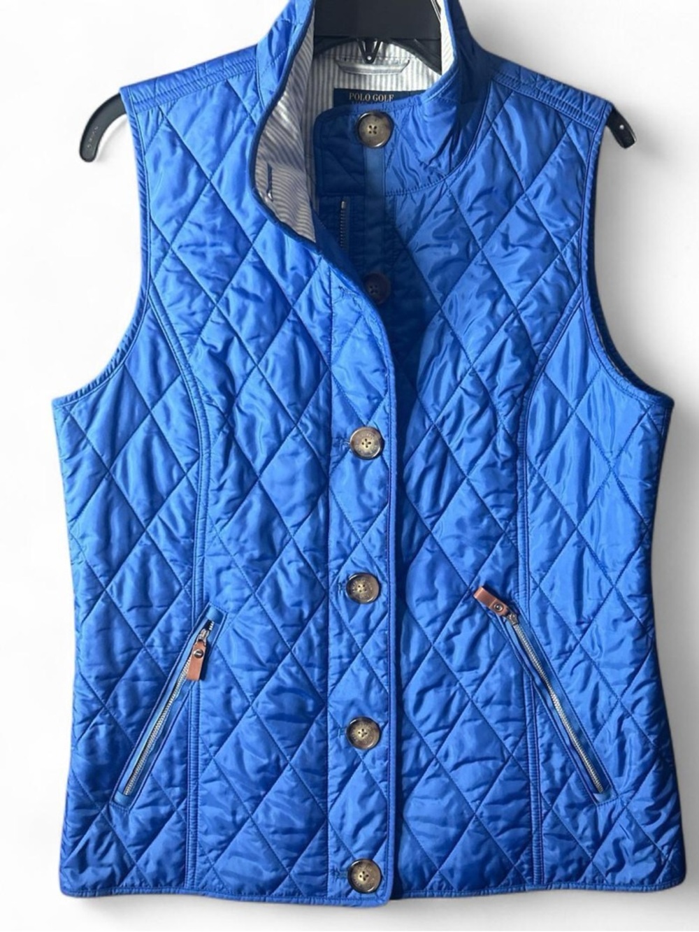 Vibrant blue Quilted sporty chic golf fall outdoors front zip vest